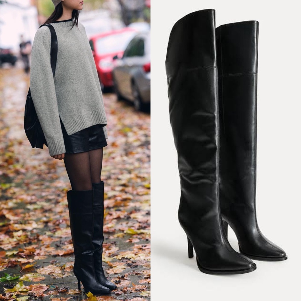 ZARA NWT! XL OVER THE KNEE HEELED BOOTS